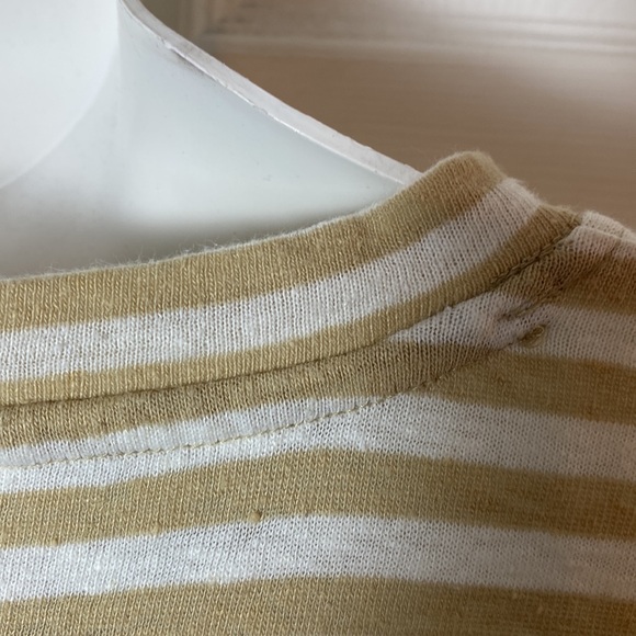 J.Crew Linen Blend Tee Size Large Short Sleeve Strip White Tan - Picture 7 of 8
